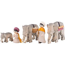 Elephant Herders, Set of Five, Stained - 7 cm / 2.8 inch