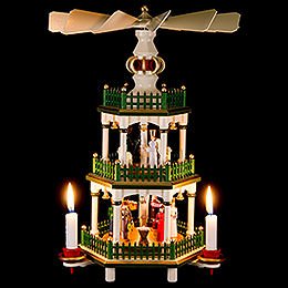3-Tier Pyramid - Nativity - Historic Colors White/Green - 35 cm / 14 inch