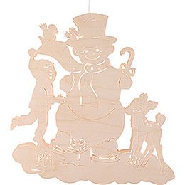 Window Picture - Snowman with Child and Fawn - 33 cm / 13 inch