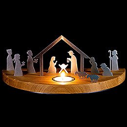 Crib Tea Light Holder Silhouette M Oak - Nativity Scene - 15 cm / 5.9 inch