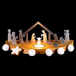 Crib Tea Light Holder Silhouette M Oak - Nativity Scene - 15 cm / 5.9 inch
