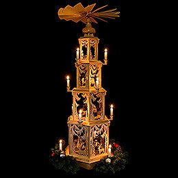 4-Tier Christmas Pyramid - Forest Design - Wax Candles with Figurines - 135 cm / 53 inch