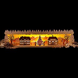 Illuminated Stand - Seiffen Village with Snow - 75x20 cm / 29.5x7.9 inch