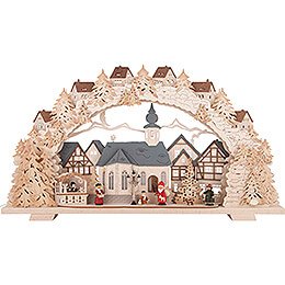 Candle Arch - Advent Time with illuminated church - 70x41 cm / 27.6x16.1 inch