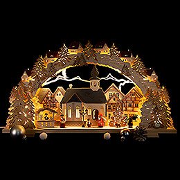 Candle Arch - Advent Time with illuminated church - 70x41 cm / 27.6x16.1 inch