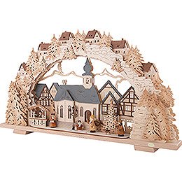 Candle Arch - Advent Time with illuminated church - Natural - 70x41 cm / 27.6x16.1 inch