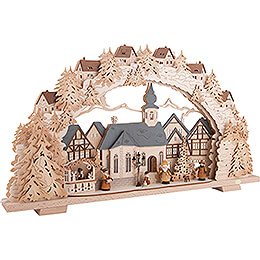 Candle Arch - Advent Time with illuminated church - Natural - 70x41 cm / 27.6x16.1 inch