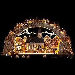 Schwibbogen Adventszeit mit beleuchteter Kirche, natur - 70x41 cm