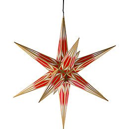 Haßlauer Weihnachtsstern für Innen und Außen rot/weiß mit Goldmuster inkl. Beleuchtung - 75 cm