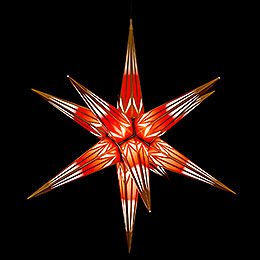Hasslau Christmas Star - Red/White with Golden Pattern and Lighting - 75 cm / 30 inch -  Inside/Outside Use
