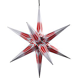 Haßlauer Weihnachtsstern für Innen und Außen rot/weiß mit Silbermuster inkl. Beleuchtung - 75 cm