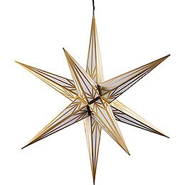 Hasslau Christmas Star - White with Golden Pattern and Lighting - 75 cm / 30 inch -  Inside/Outside Use
