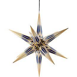 Haßlauer Weihnachtsstern für Innen und Außen blau/weiß mit Goldmuster inkl. Beleuchtung - 75 cm