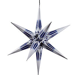 Hasslau Christmas Star - Blue/White with Silver Pattern and Lighting - 75 cm / 30 inch -  Inside/Outside Use
