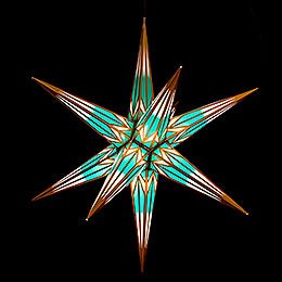 Hasslau Christmas Star - Turquoise/White with Golden Pattern and Lighting - 75 cm / 30 inch -  Inside/Outside Use
