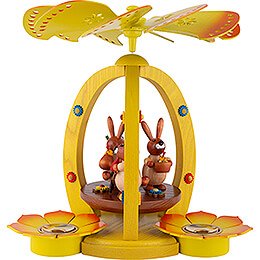 1-Tier Easter Pyramid Yellow with three Bunnies - 29 cm / 11.4 inch