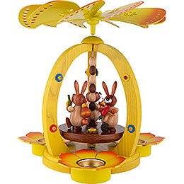 1-Tier Easter Pyramid Yellow with three Bunnies - 29 cm / 11.4 inch