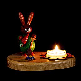 Tea Light Holder - Bunny Green with Carrot - 10 cm / 3.9 inch