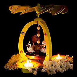 1-Tier Easter Pyramid Yellow with two Ducks - 28 cm / 11 inch