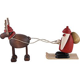Rentier Rudolf mit Weihnachtsmann auf Ski - 12 cm