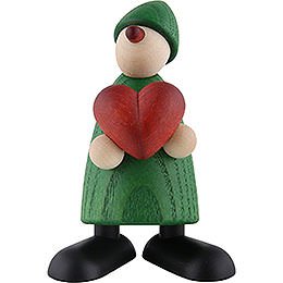 Well-Wisher Theo with Heart, Green - 9 cm / 3.5 inch