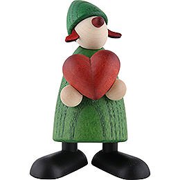Well-Wisher Thea with Heart, Green - 9 cm / 3.5 inch