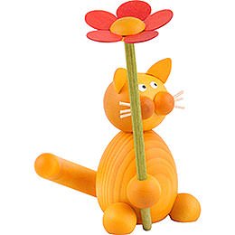 Katze Emmi mit Blume - 8 cm