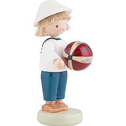 Flax Haired Children Boy with Ball - 5 cm / 2 inch