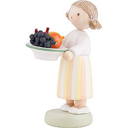 Flax Haired Children Girl with Fruit Platter - 5 cm / 2 inch