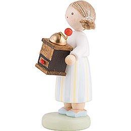Flax Haired Children Girl with Coffee Mill - 5 cm / 2 inch