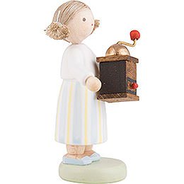 Flax Haired Children Girl with Coffee Mill - 5 cm / 2 inch