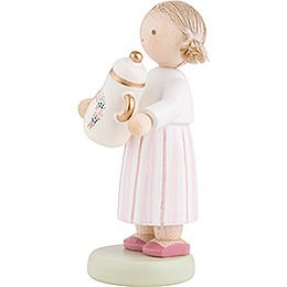 Flax Haired Children Girl with Coffee Pot - 5 cm / 2 inch
