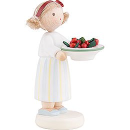 Flax Haired Children Girl with Cherries - 5 cm / 2 inch