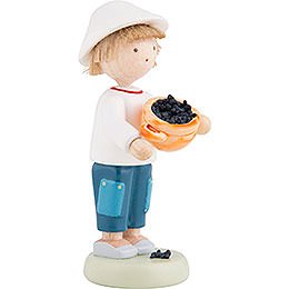 Flax Haired Children Boy with Blueberries - 5 cm / 2 inch