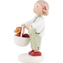 Flax Haired Children Girl with Apple Basket - 5 cm / 2 inch