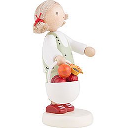 Flax Haired Children Girl with Apple Basket - 5 cm / 2 inch
