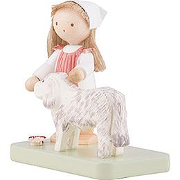 Flax Haired Children Little Girl with Big Dog - 5 cm / 2 inch