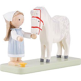 Flax Haired Children Little Girl with Horse - 5 cm / 2 inch