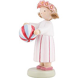 Flax Haired Children Girl with Ball - 5 cm / 2 inch