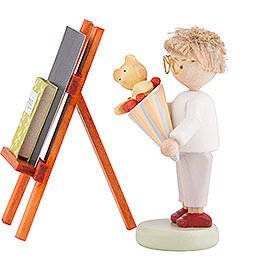 Flachshaarkinder Junge mit Schultüte, Tafel und Fibel - 5 cm