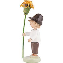 Flax Haired Children Boy with Flower Sceptre - 5 cm / 2 inch