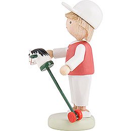 Flax Haired Children Boy with Hobby Horse - 5 cm / 2 inch