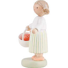 Flax Haired Children Girl with Easter Basket - 5 cm / 2 inch