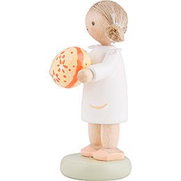 Flax Haired Children Girl with Easter Egg, Yellow - 5 cm / 2 inch