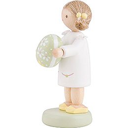 Flax Haired Children Girl with Easter Egg, Green - 5 cm / 2 inch