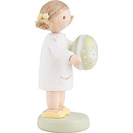 Flax Haired Children Girl with Easter Egg, Green - 5 cm / 2 inch