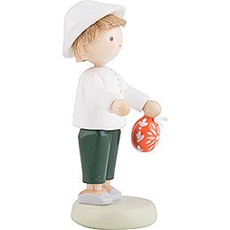 Flax Haired Children Boy with Sorbian Easter Egg - 5 cm / 2 inch