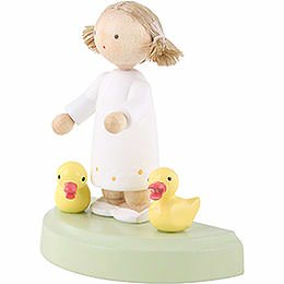 Flax Haired Children Girl with Two Ducklings - 5 cm / 2 inch