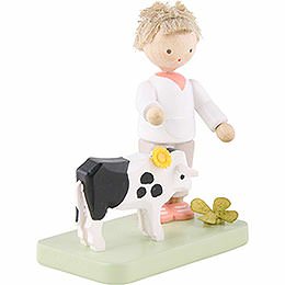 Flax Haired Children Boy with Little Calf - 5 cm / 2 inch