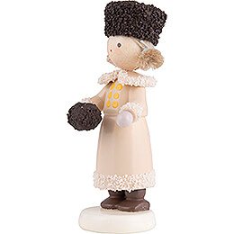 Flax Haired Children Girl with Fur Hat and Muff - 5 cm / 2 inch